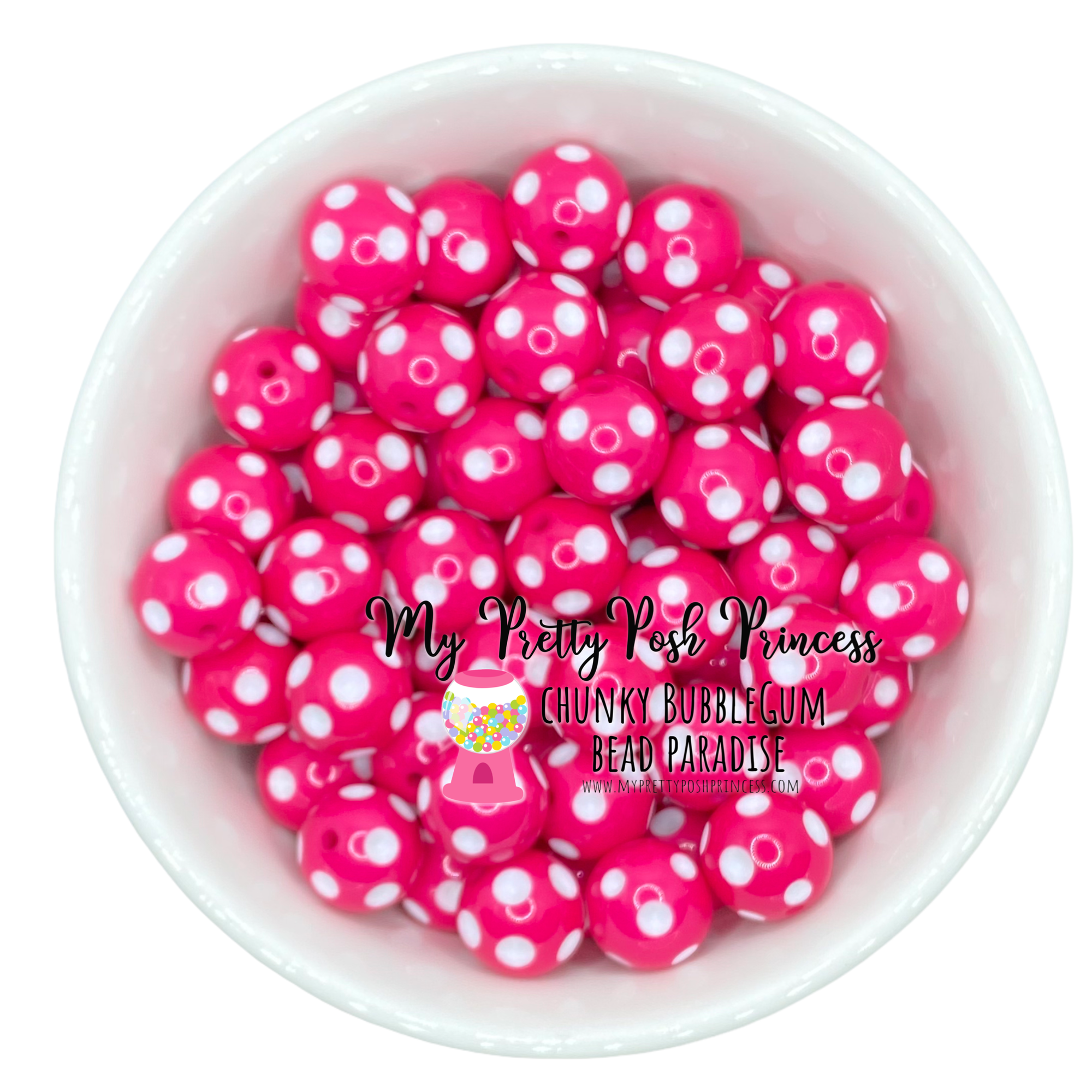 d28- 12mm Posh Pink Polka Dots Acrylic Bubble Gum Chunky Beads (20 Count)
